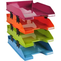 Exacompta 113298SETD 4er Pack Premium Briefablage Combo Midi DIN A4 inkusive Distanzstücke. Ideale Briefkörbe für Ihre Organisation. Robuste und stapelbare Ablagekörbe farbig sortiert matt