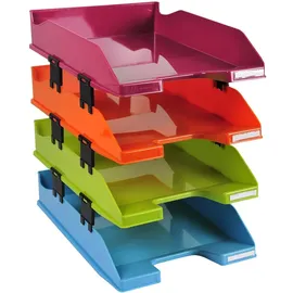Exacompta 113298SETD 4er Pack Premium Briefablage Combo Midi DIN A4 inkusive Distanzstücke. Ideale Briefkörbe für Ihre Organisation. Robuste und stapelbare Ablagekörbe farbig sortiert matt