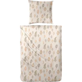Primera Biber-Bettwäsche Autum Leaf floral Braun 155 x 220 cm + 80 x 80 cm