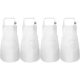 Set Mit 4 Weißen Kinderschürzen, Verstellbare Kochschürze Mit 2 Taschen, Geeignet Für Jungen Und Mädchen, Garten- Und Küchenschürze Für Kleinkinder, Baumwollschürze, Geeignet Zum Kochen, Zeichnen Und