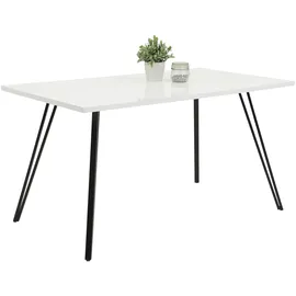 Hela Esstisch Jennifer - Nachbildung Hochglanz Weiß - Vierkantrohr Metallfüße - 180x90cm - Weiß