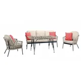 JVmoebel Gartenlounge-Set Sofagarnitur Beige Rattan Luxuriöse Sofa 3 Sitzer Moderner 2x Sessel, (4tlg Set(Sofa 3 Sitzer+2x Sessel+Couchtisch), Made in Europa beige