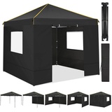 COBIZI Pavillon 3x3 Wasserdicht Stabil Winterfest, faltpavillon 3x3 mit 4 Seitenteilen, Mesh-Fenster gegen Insekten 100% wasserdicht und UV 50+ tragbares Tragbarkeit Gartenpavillon, Schwarz