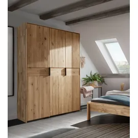 Home Affaire Drehtürenschrank HOME AFFAIRE "Huven, Kleiderschrank mit viel Stauraum, aus Massivem Eichenholz", braun (eiche), B:156cm H:218cm T:65cm, Massivholz, Schränke, Drehtürenschrank, Scandi, 218cm Hoch, 1 Kleiderstange & 1 Fach, Bügelgriff & Soft-Close