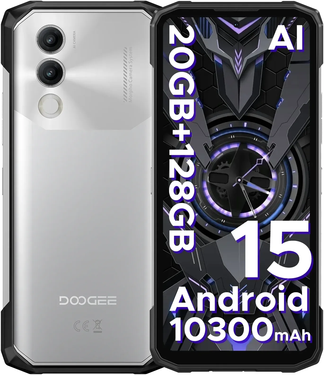 Doogee Blade20 Robustes Telefon Android 15 Gemini Ai 10300 mAh Akku 6,6'' HD+ Display 4 GB 128 GB Globale Version Ai Smartphone Nfc