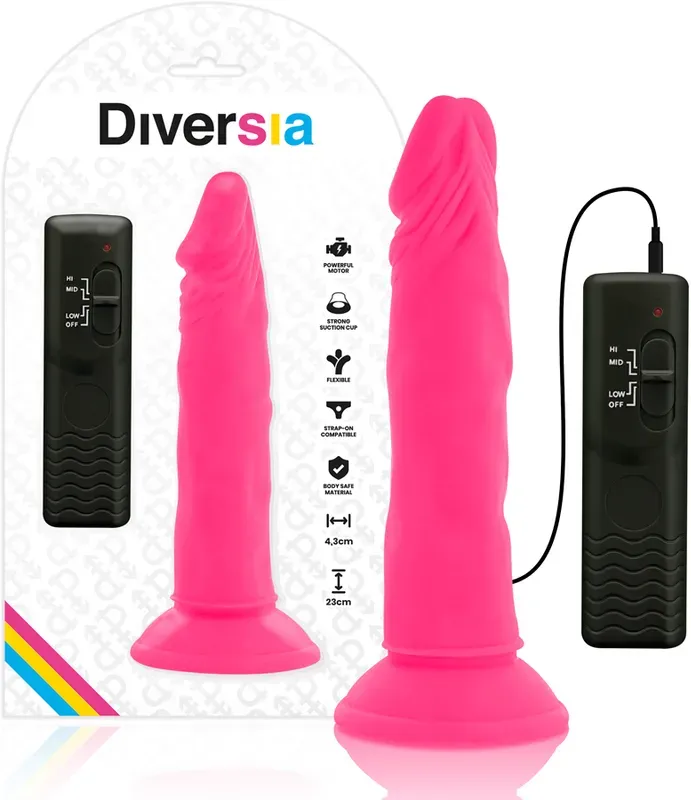 DIVERSIA - Flexibler vibrierender Dildo Rosa, 23 cm Ø 4,3 cm