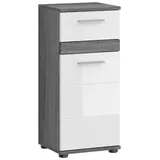 Newroom Kommode Rauchsilber Weiß Hochglanz Badschrank Modern - 35x79x31 cm (BxHxT) - Standschrank Badezimmermöbel - [Pelia.one] Bad Badezimmer