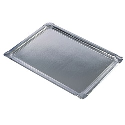 Gastro Papstar 10 Servierplatten, Pappe, PET-beschichtet eckig 34 cm x 45,5 cm silber | Mindestbestellmenge 10 Stück