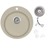 vidaXL Granitspüle Einzelbecken Rund Beige
