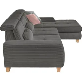 Set One by Musterring Ecksofa, grau (anthrazit), SET ONE BY MUSTERRING, Sofas, B/H/T: 307cm x 86cm x 195cm, Cord, Ottomane rechts, Sitzhöhe 49cm,Sitztiefenverstellung im 3-Sitzer,ohne Kopfteilverstellung,ohne Bettfunktion,ohne Bettkasten, 88% Polyester;12% Polyamid, Ecksofa,