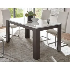 furn.design Esstisch weiß Hochglanz grau Küchentisch ausziehbar mit Einlegeplatte - Weiß/Grau