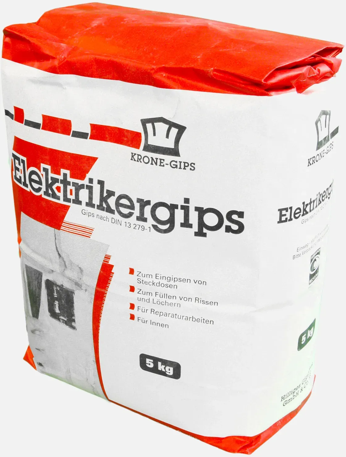 5 kg Krone Elektrikergips, Gips für Dosen und Schlitze und Reparaturgips