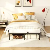 KUTAS Bett 140 x 190 cm, Bettgestell mit Stauraum, Modernes Metallbett, Doppelbett mit 14 Reihen Metalllamellen, Industriestil, bis 480 kg, Schwarz - Schwarz