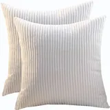 SWJ-swjssb Kissenbezug 80x80 2er Set,Kopfkissenbezug 80x80,Kissenbezüge 60X60,Kord Zierkissenbezug Dekokissen Sofakissen Bezug Groß Kissenhülle Dekorative Weiche Zierkissenbezüge(Cream,45x45 cm)