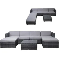 SVITA LUGANO Polyrattan Lounge Gartenmöbel Set Gartenlounge Gartensofa Grau