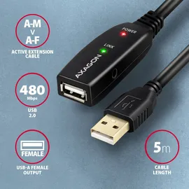 AXAGON USB-A auf USB-A 5 m Schwarz