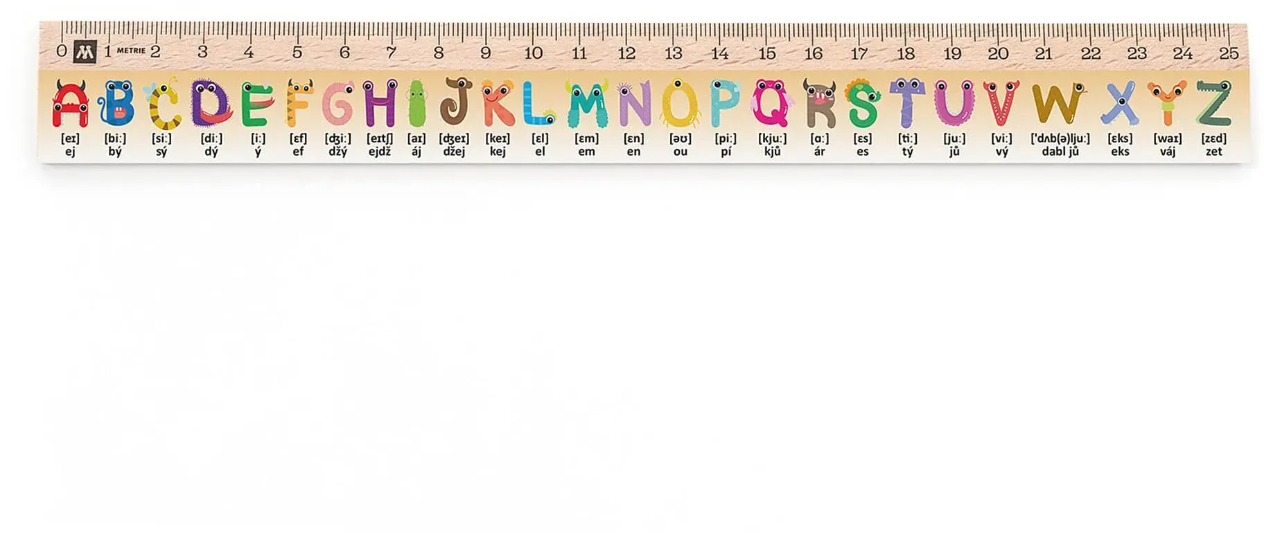 25 cm Holzlineal | Bedrucktes Englisches Alphabet | Metrie