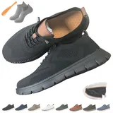 Ultrabequeme, Stützende Schuhe Für Männer, Ortho-Stretch-Polsterschuhe, Herren-Freizeitschuhe Mit Mesh-Einsätzen, Atmungsaktiv, Leichte, Weiche Sohle, Slip On Shoes(Ganz Schwarz,47) - 47 EU