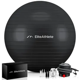 HOEL EliteAthlete® Gymnastikball Sitzball Büro ergonomisch mit Anti Burst System - Fitness Yoga Pilates Schwangerschaft - Schwangerschaftsball Fitnessball Yogaball - Yoga Ball inkl. Luftpumpe - Black 55cm SCHWARZ 55 CM