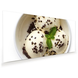 Primedeco Glasbild Wandbild Vanilleeis mit Schokolade mit Aufhängung, Süsses weiß 120 cm x 60 cm