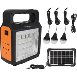 Solar Powerbank, 6000mAh Tragbares Solarladegerät Helle Scheinwerfer Panel Leuchte, Aufladbare Powerbank mit Solarpanel und 3 Glühbirnen für Smartphones, Tablets, Outdoor Camping