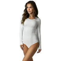 Alkato Body Damen Langarm aus Baumwolle – Bequemer Damen Langarm Body mit Rundhalsausschnitt und Druckknopfverschluss, Farbe: Weiß, XS (Long 170-176 cm) - XS (Long 170-176 cm)