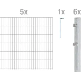 GAH Alberts Alberts Doppelstabmattenzaun 6-5-6, Matten 2,50 m, Höhe 123 m, Länge 12,5 m, feuerverzinkt, Zaun als Komplettset, Pfosten mit Klemmlasche 60x40 mm