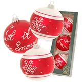 Krebs Glas Lauscha Christbaumkugeln Weihnachtskugeln Glas Ø 8 cm 3 Stück rot matt/weiß
