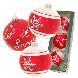 Krebs Glas Lauscha Christbaumkugeln Weihnachtskugeln Glas Ø 8 cm 3 Stück rot matt/weiß