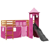 vidaXL Kinderhochbett mit Turm Rosa 90x200 cm Massivholz Kiefer