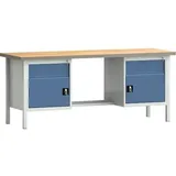 KLW Werkbank PW 700 B2000xT700xH840mm Buche Multiplex grau blau 2Schubl. 2Türen