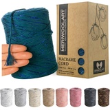 MeriWoolArt® Makramee Garn Blau - Makramee Garn 3mm farbig 200m - Super weiches Garn, einfach gedrehte Makramee Schnur - Öko-Tex 96% recyceltes Baumwollgarn farbig - DIY Boho Deko Makramee