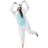 Katara Partyanzug Bauernhoftiere Jumpsuit Kostüm für Erwachsene S-XL, Karneval - Kostüm, Kigurumi - Hase blau-weiß L (165-175cm) blau Körpergröße L (165-175 cm)