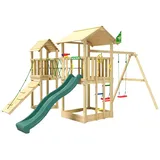 Jungle Gym Spielturm JUNGLE GYM "Nova", grün (dunkelgrün), Spieltürme, KinderB:524cm H:280cm T:350cm, Holz, Spielanlage mit 2 Türmen, Schaukel und Rutsche mit Wasseranschluss, B:524cm H:280cm T:350cm