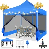 COBIZI Pavillon 3x3 Faltpavillon 3x3 Wasserdicht Stabil, Pop up Pavillon Faltbar, Partyzelt Gartenpavillon, Pavillion Klappbar 3x3 UV-Schutz mit 4 Seitenwänden aus Mesh, Blau