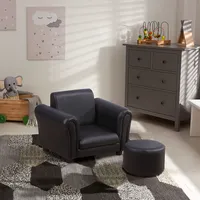 Kindersessel mit Fußhocker Kindercouch Kindersofa Minisofa Holz Schwarz