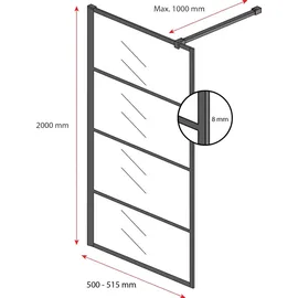 Badplaats Essos Walk-In-Dusche 50 x 200 cm Schwarz