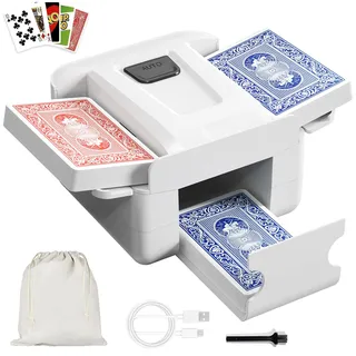 Kartenmischmaschine, Automatischer Kartenmischer für 1–2 Decks, Wiederaufladbarer Kartenmischer mit geräuscharmem Betrieb, USB-C-Akku für Texas Hold’em, Poker, UNO, Blackjack, Skip-Bo, Phase (Weiß)