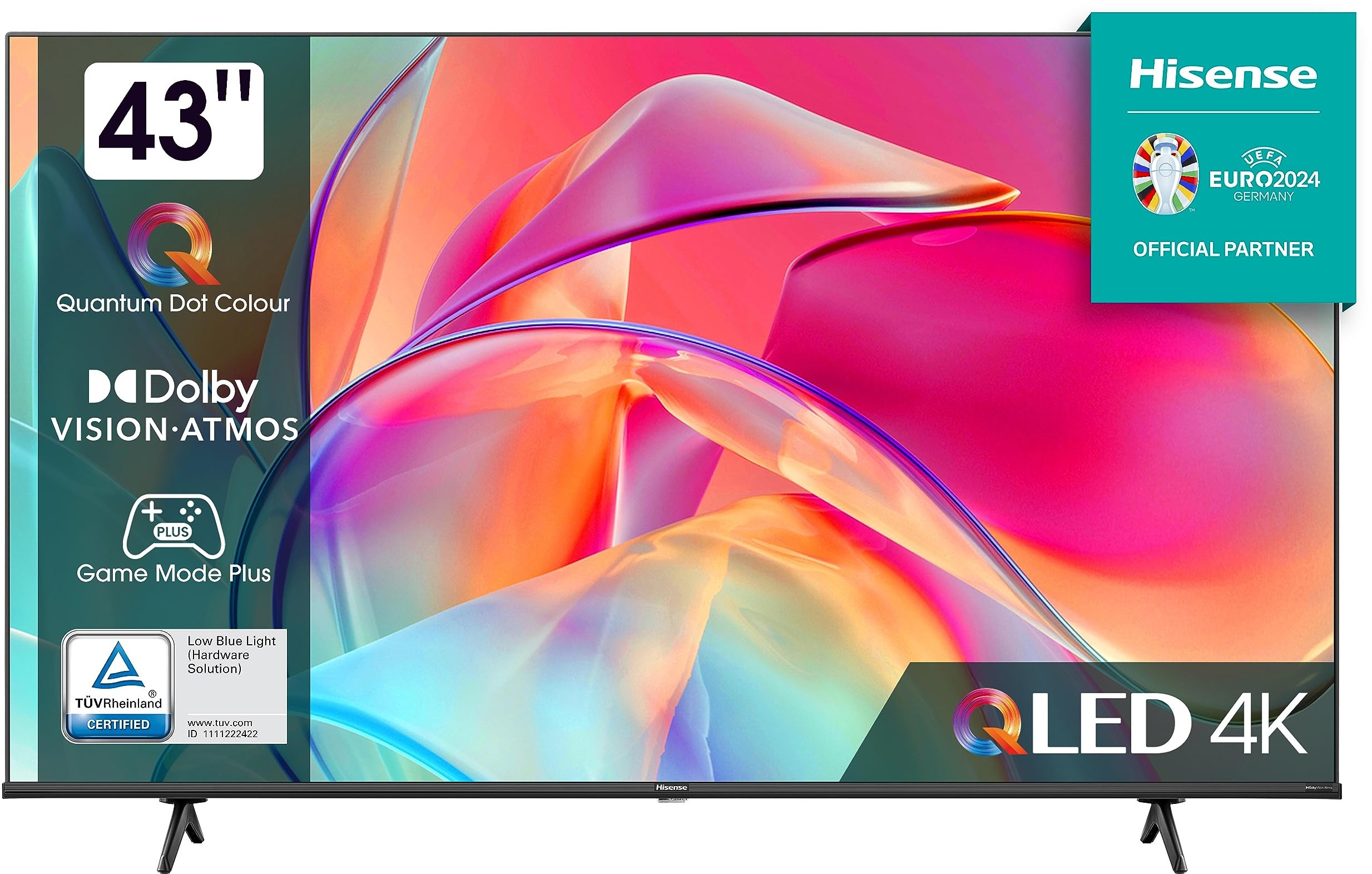 Hisense 43E7KQ QLED Smart TV 108 cm (43 Zoll), 4K, HDR10, HDR10+ decoding, HLG, Dolby Vision, DTS Virtual, 60Hz Panel, Bluetooth, Alexa Built-in, VIDAA Voice, schwarz