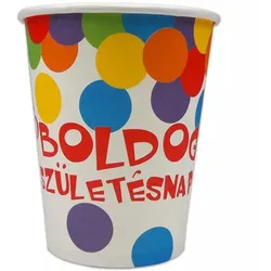 Herzlichen Glückwunsch zum Geburtstag 6 Stk. Pappbecher mit Aufschrift - 250 ml, Konfettimuster