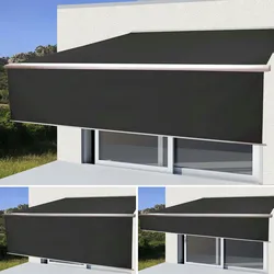 Mendler Elektrische Vollkassetten-Markise T124, 5x3m ausfahrbarer Volant ~ Polyester anthrazit