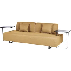 Sofa SOKNA Stoff Senfgelb mit Tischen 3-Sitzer