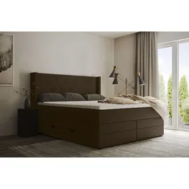 Home Affaire Boxspringbett HOME AFFAIRE "Elegance", braun (dunkelbraun), B:181cm L:210cm, Samtoptik (100% Polyester);Struktur (100% Polyester), Komplettbetten, Boxspringbett, mit schöner Knopfheftung, in den Härtegraden H2 & H3, inkl. Schubladen