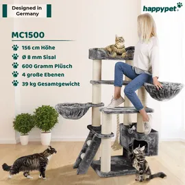 Happy Pet HAPPYPET Kratzbaum große Katzen XXL, Katzenbaum Deckenhoch, Stabil und Massiv mit Sisalsäulen und Dicker Bodenplatte, Ideal für Schwere