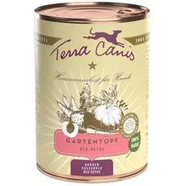 Terra Canis Gartentopf 400g Dose Hundenassfutter 6 x 400 Gramm Red Detox
