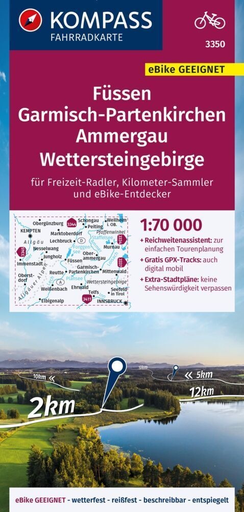 Kompass Fahrradkarte 3350 Füssen  Garmisch-Partenkirchen  Ammergau  Wettersteingebirge 1:70.000  Karte (im Sinne von Landkarte)