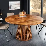 riess-ambiente, Runder Esstisch MAISON JADE 120cm stone finish Sheesham Massivholz Säulenfuß Esszimmertisch Tisch Holztisch - Braun