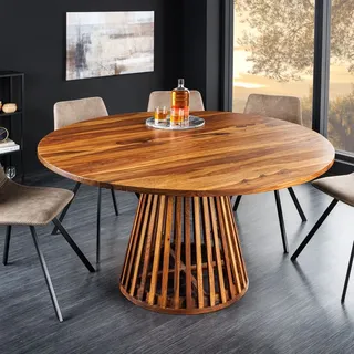 riess-ambiente, Runder Esstisch MAISON JADE 120cm stone finish Sheesham Massivholz Säulenfuß Esszimmertisch Tisch Holztisch - Braun