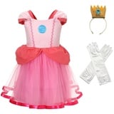 Lito Angels Prinzessin Peach Kostüm Kleid Verkleidung mit Krone und Handschuhen für Kinder Mädchen Größe 3-4 Jahre 104 (Tag-Nummer 110)