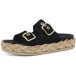 Pantolette TAMARIS, Damen, Gr. 39, schwarz, Ziegenveloursleder, unifarben, modisch, Schuhe, Plateaus, Sommerschuh, Strandschuh mit vorgeformtem Fußbett